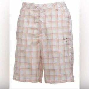 EUC PUMA Youth Boys White Orange Pink Plaid Golf Shorts - Size Large